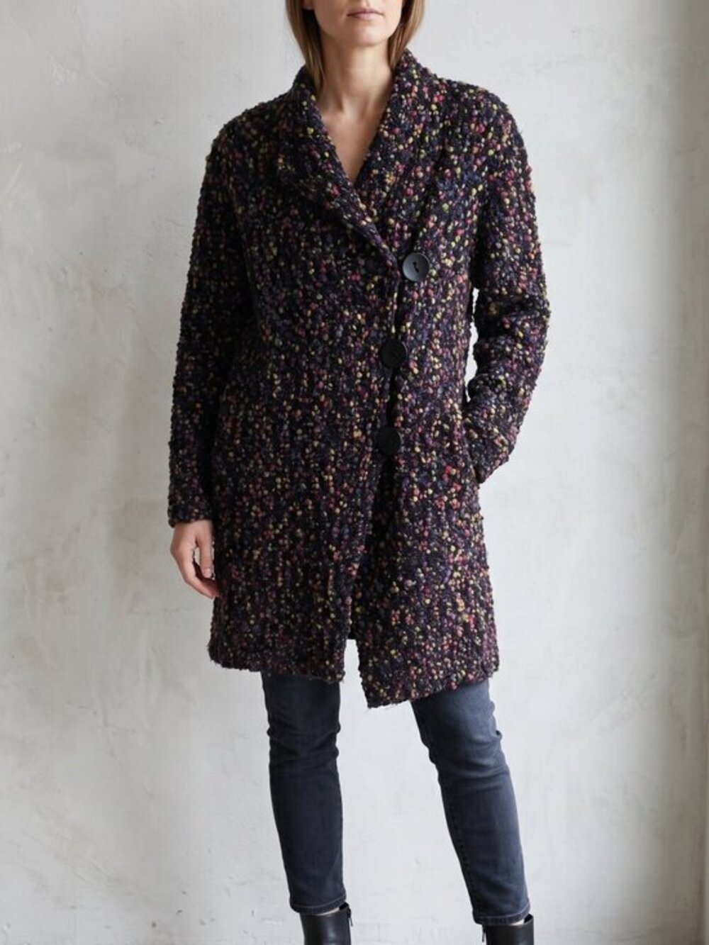 Curio VNTG rainbow chunky knit Multicolor Knit Cardigan with Button Detail larg.